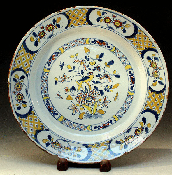 Antique pottery 18th Century English delftware charger