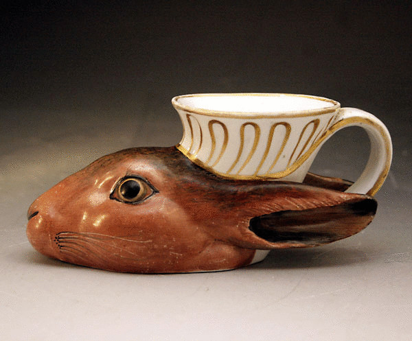 Antique Derby porcelainfigure of a cup in the form of a hares head