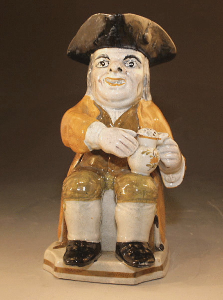 ANTIQUE ENGLISH POTTERY TOBY JUG IN PRATT COLORS C1800