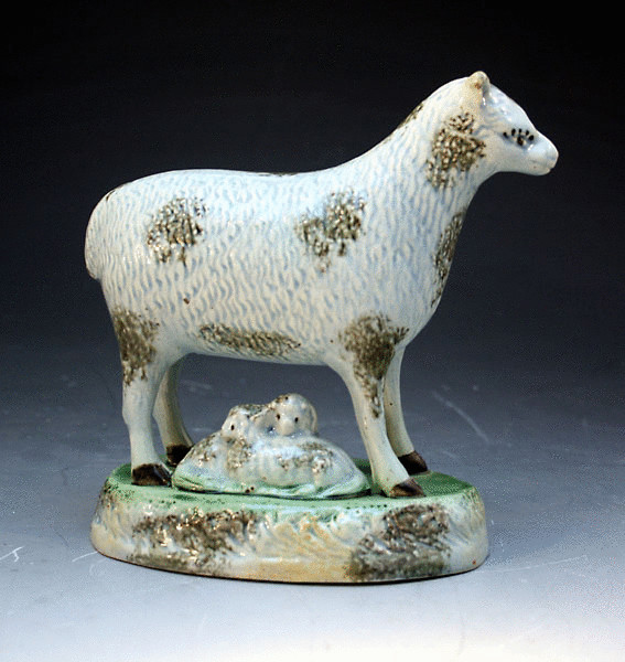 ANTIQUE YORKSHIRE POTTERY FIGURE EWE WITH LAMBS