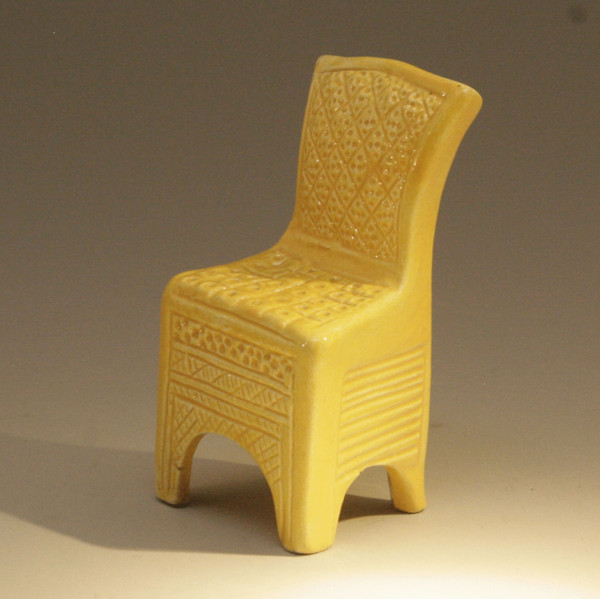 ANTIQUE ENGLISH POTTERY CANARY YELLOW TOY CHAIR