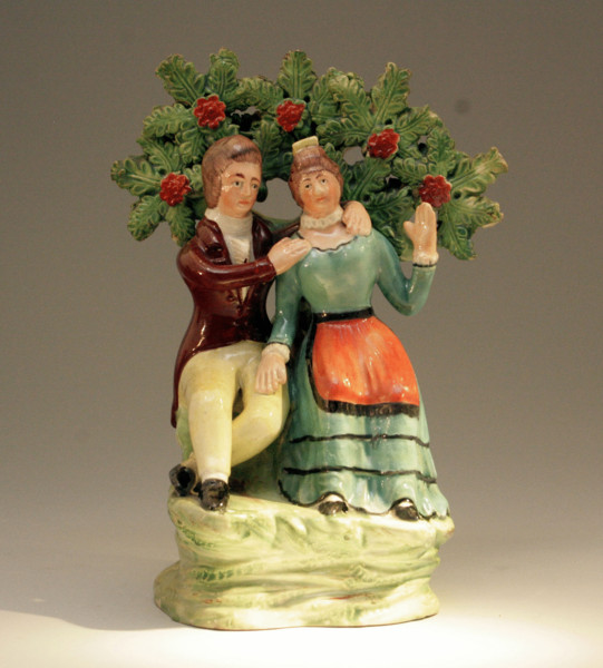 ANTIQUE STAFFORDSHIRE POTTERY PEARLWARE FIGURE COURTSHIP