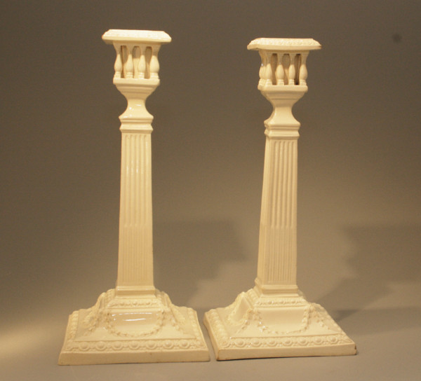 Pair of 18th century antique plain Creamware pottery candlesticks .English