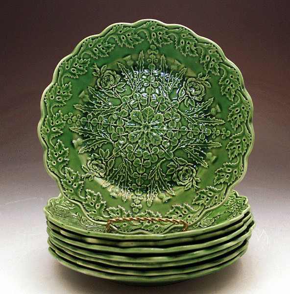 Set of 10  antique Don Pottery green glaze plates early 19thc
