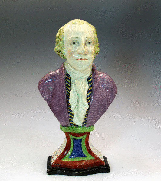 ANTIQUE STAFFORDSHIRE PEARWARE BUST OF GEORGE WASHINGTON