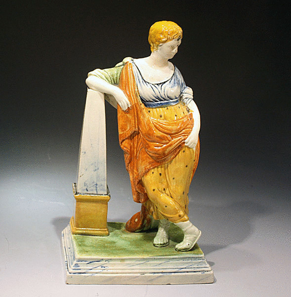 Antique Prattware English pottery classical male figure.