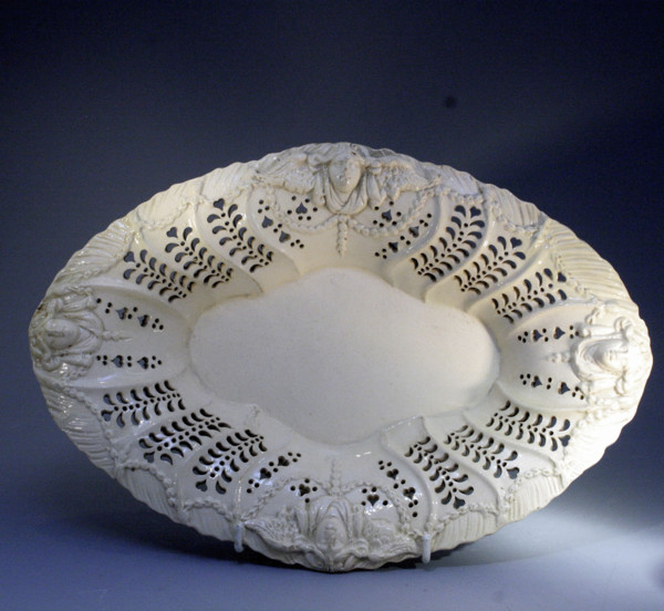 Antique English pottery plain undecorated creamware  oval dish