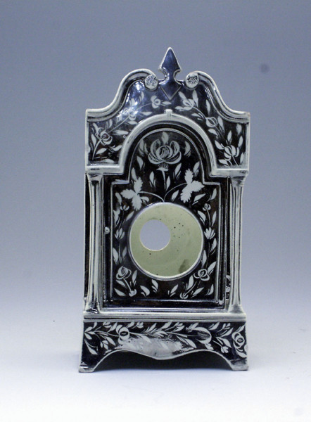 ANTIQUE SILVER LUSTRE POTTERY WATCH HOLDER