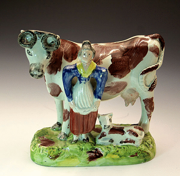 YORKSHIRE POTTERY COW WITH MILK MAID