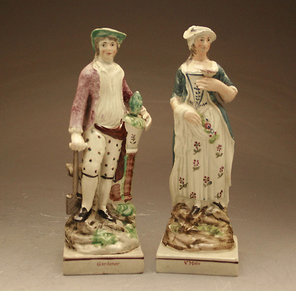 Pair Ralph Wood pottery figures of Gardener and his mate.