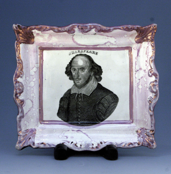 SUNDERLAND PINK LUSTER POTTERY PLAQUE OF SHAKESPEARE