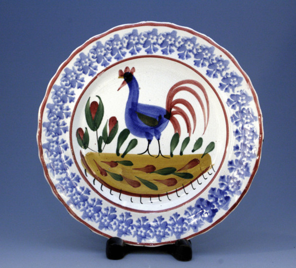 Llanelly Pottery Cockerel plate with sponge decoration