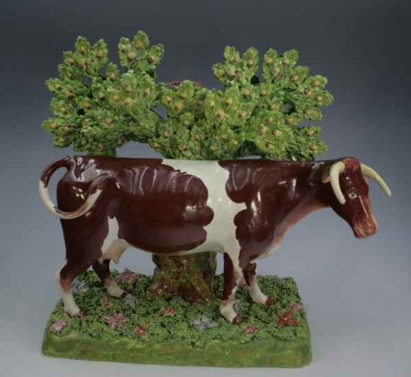 Staffordshire figure cow with bocage Enoch Wood Pottery