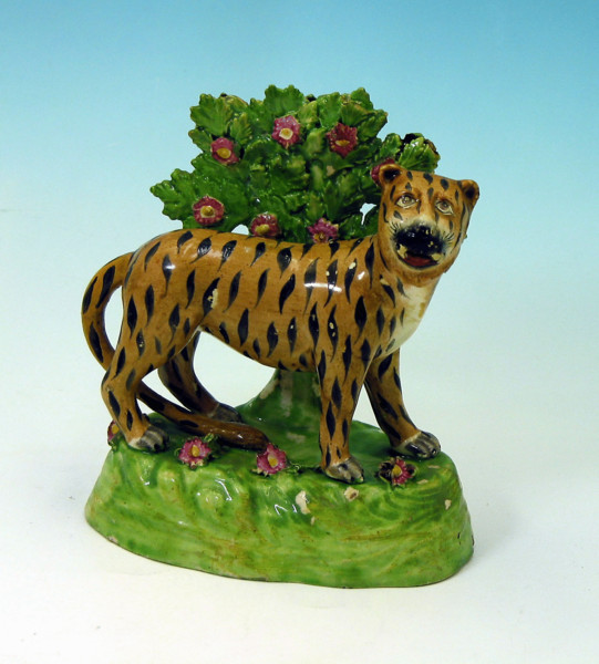 Staffordshire figure with bocage of a tiger 