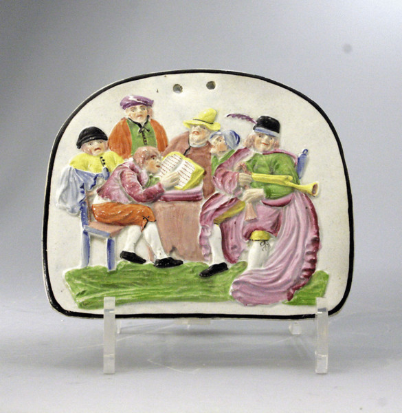 Relief moulded pearlware plaque, Staffordshire pottery