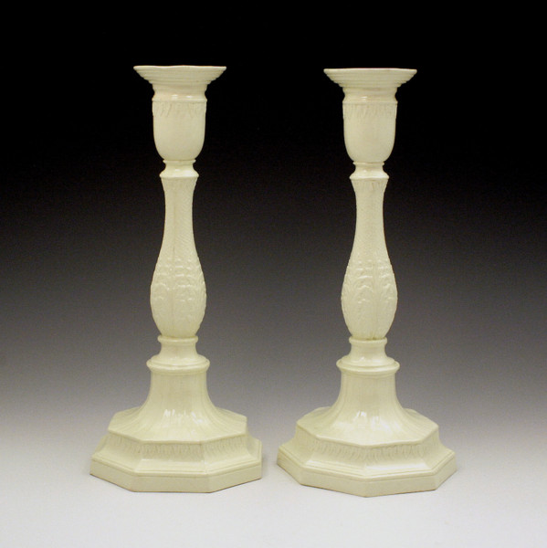 Antique Pottery creamware candlesticks Wedgwood and Co.