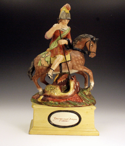 ANTIQUE STAFFORDSHIRE POTTERY FIGURE GEORGE AND THE DRAGON