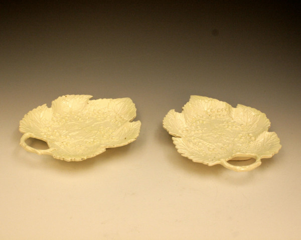 ANTIQUE CREAMWARE PLAIN UNDECORATED LEAF DISHES