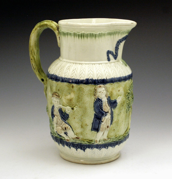 Prattware relief moulded pottery pitcher circa 1790