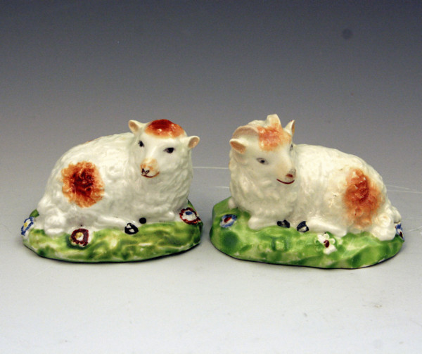 Figures of a sheep and ram Derby Porcelain