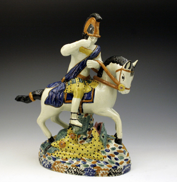 Prattware figure of St George and the Dragon dated and initialled