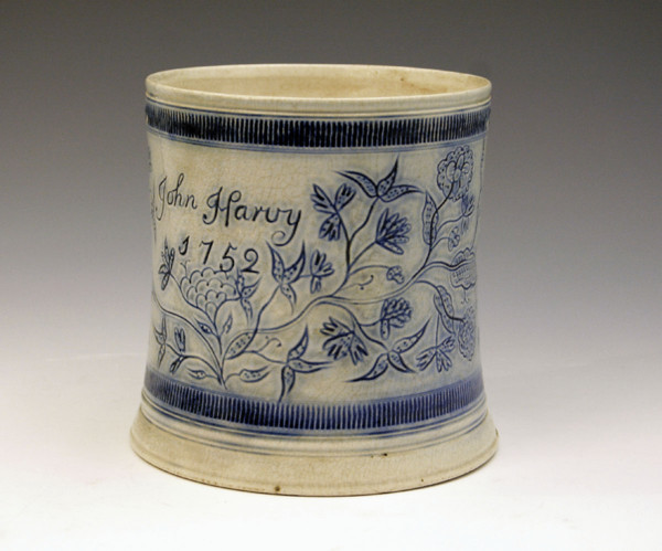  Scratch-Blue  decorated saltglaze tankard dated 1752 named 