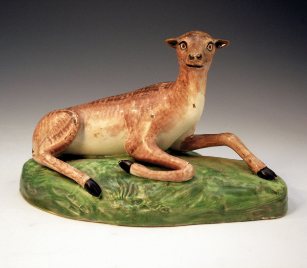 Pearlware pottery figure of a stag Brameld Pottery Yorkshire c1810