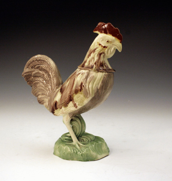EARLY STAFFORDSHIRE POTTERY FIGURE OF A ROOSTER BY RALPH WOOD