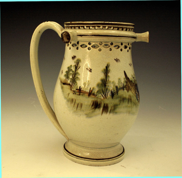ANTIQUE POTTERY PEARLWARE PUZZLE JUG C1800
