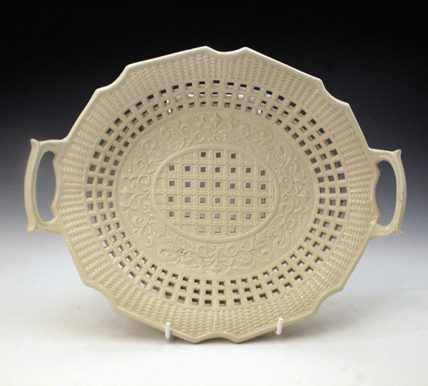 Antique Staffordshire pottery salt-glaze dish with handle c1770