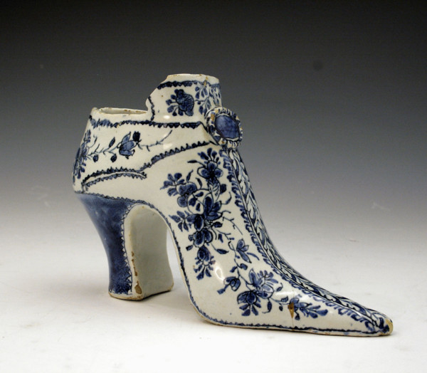 English delft-ware pottery shoe circa 1740 Lambeth