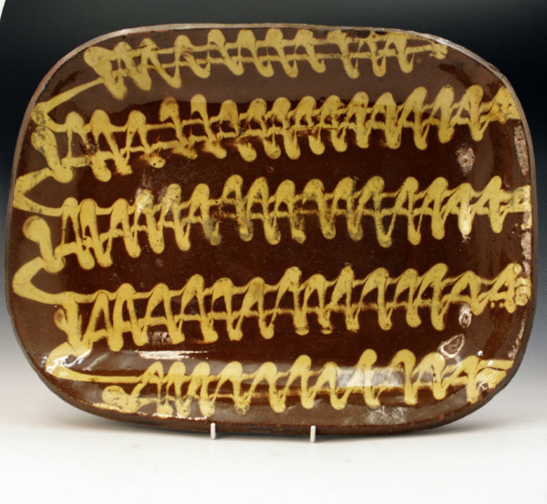 Antique English pottery earthenware slipware loaf dish