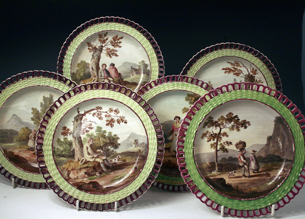 SET OF 6 HERCULANEUM LIVERPOOL ARCADED BORDER POTTERY PLATES