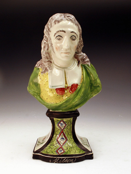 ANTIQUE STAFFORDSHIRE POTTERY BUST OF MILTON C1820