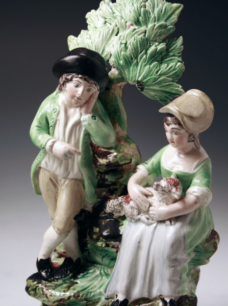 STAFFORDSHIRE POTTERY BOCAGE FIGURE GROUP OF SHEPHERDS C1815