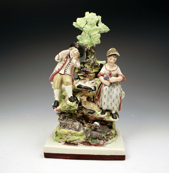 STAFFORDSHIRE POTTERY BOCAGE FIGURE GROUP OF SHEPHERDS C1815