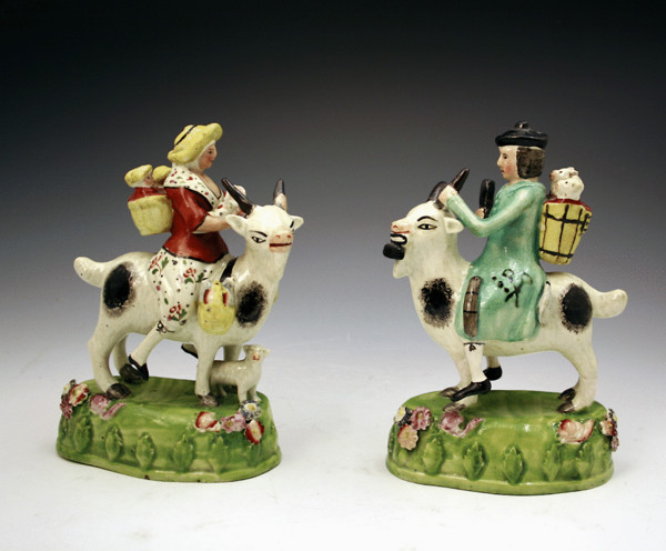 Pair of Staffordshire figures of the Welsh Tailors by Sherratt