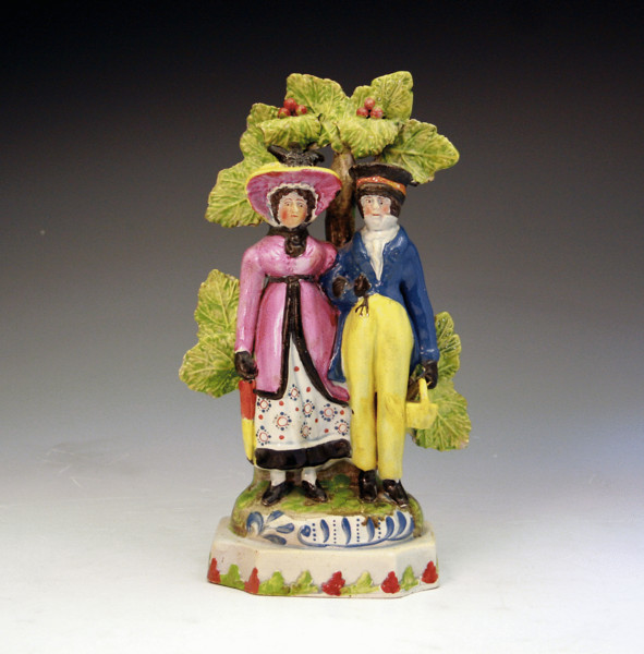 ANTIQUE STAFFORDSHIRE POTTERY PEARLWARE FIGURE OF THE DANDIES.