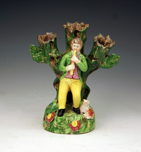 Staffordshire pottery pearlware figure of piping shepherd c1820