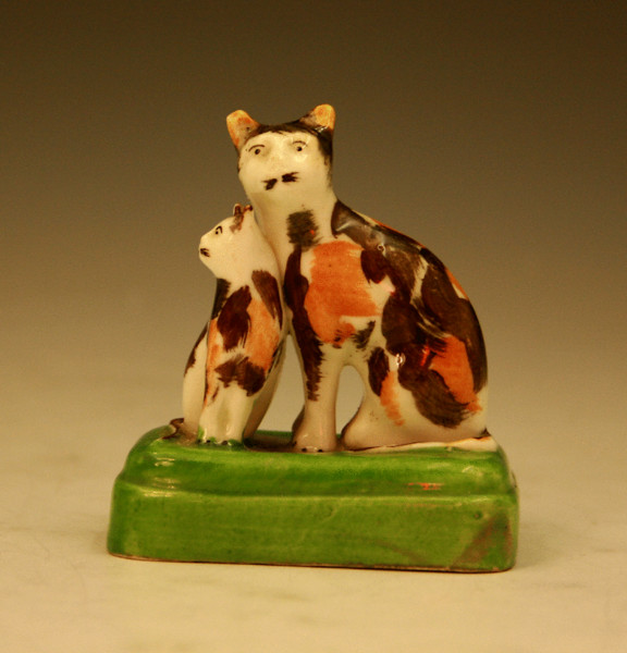 Staffordshire porcelain figure of a cat and kitten c1840
