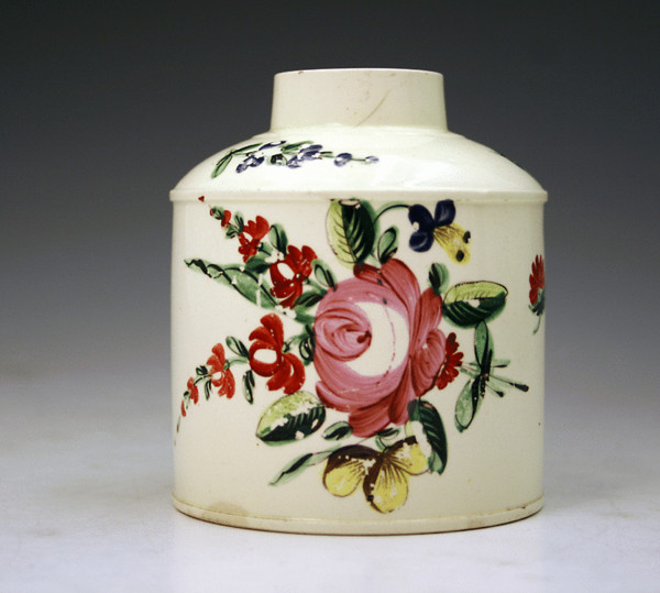 Swansea Cambrian pottery creamware tea caddy c1780