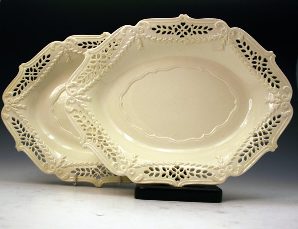 Antique English pottery creamware reticulated border dishes 18thc