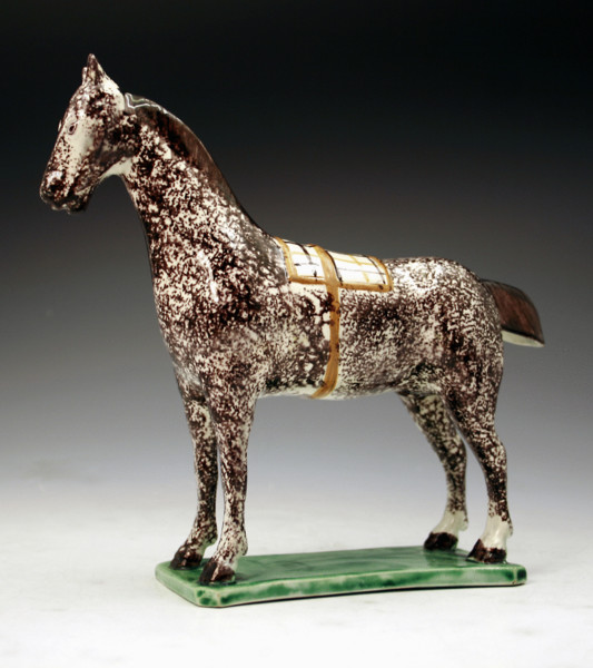 Antique English pottery figure of a  horse on base late 18th century