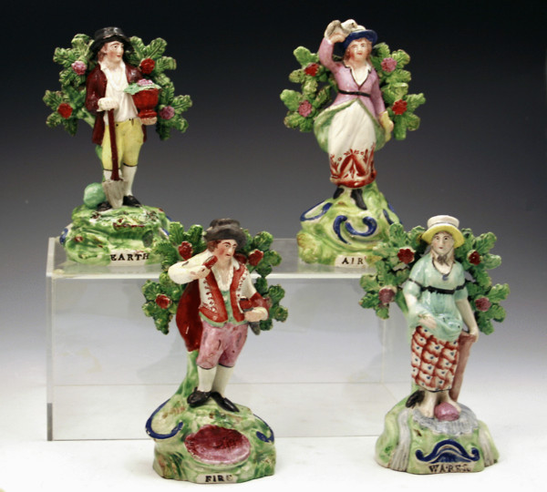 Antique English Staffordshire pottery figures of the four elements c1820