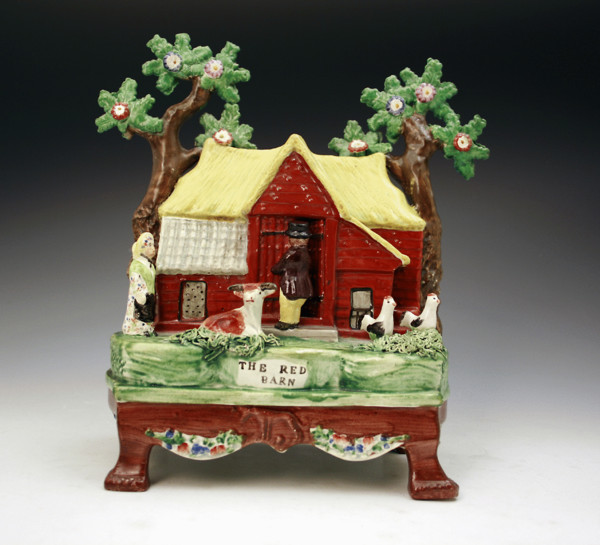 ANTIQUE ENGLISH STAFFORDSHIRE POTTERY FIGURE OF THE RED BARN