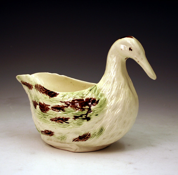 Creamware Staffordshiren pottery coloured glaze duck sauce boat 18thc