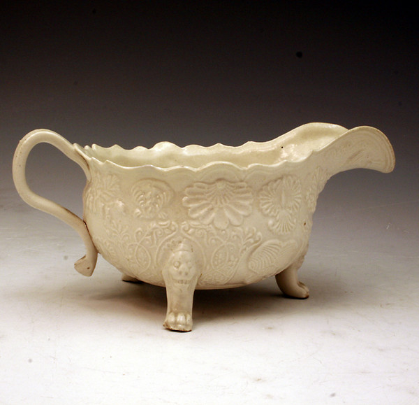 Staffordshire saltglaze stoneware sauce boat mid 18th century
