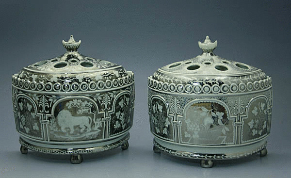 ANTIQUE ENGLISH POTTERY SILVER LUSTRE BOUGH POTS CIRCA 1815