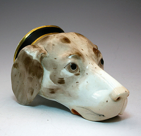 Antique ceramic Stirrup cup hound head English c1810