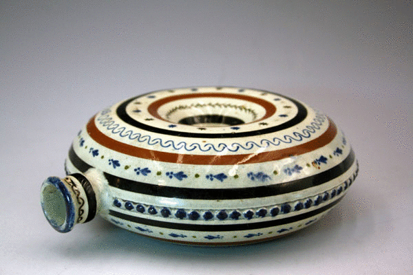 ANTIQUE ENGLISH POTTERY MOCHAWARE  FLASK C1820